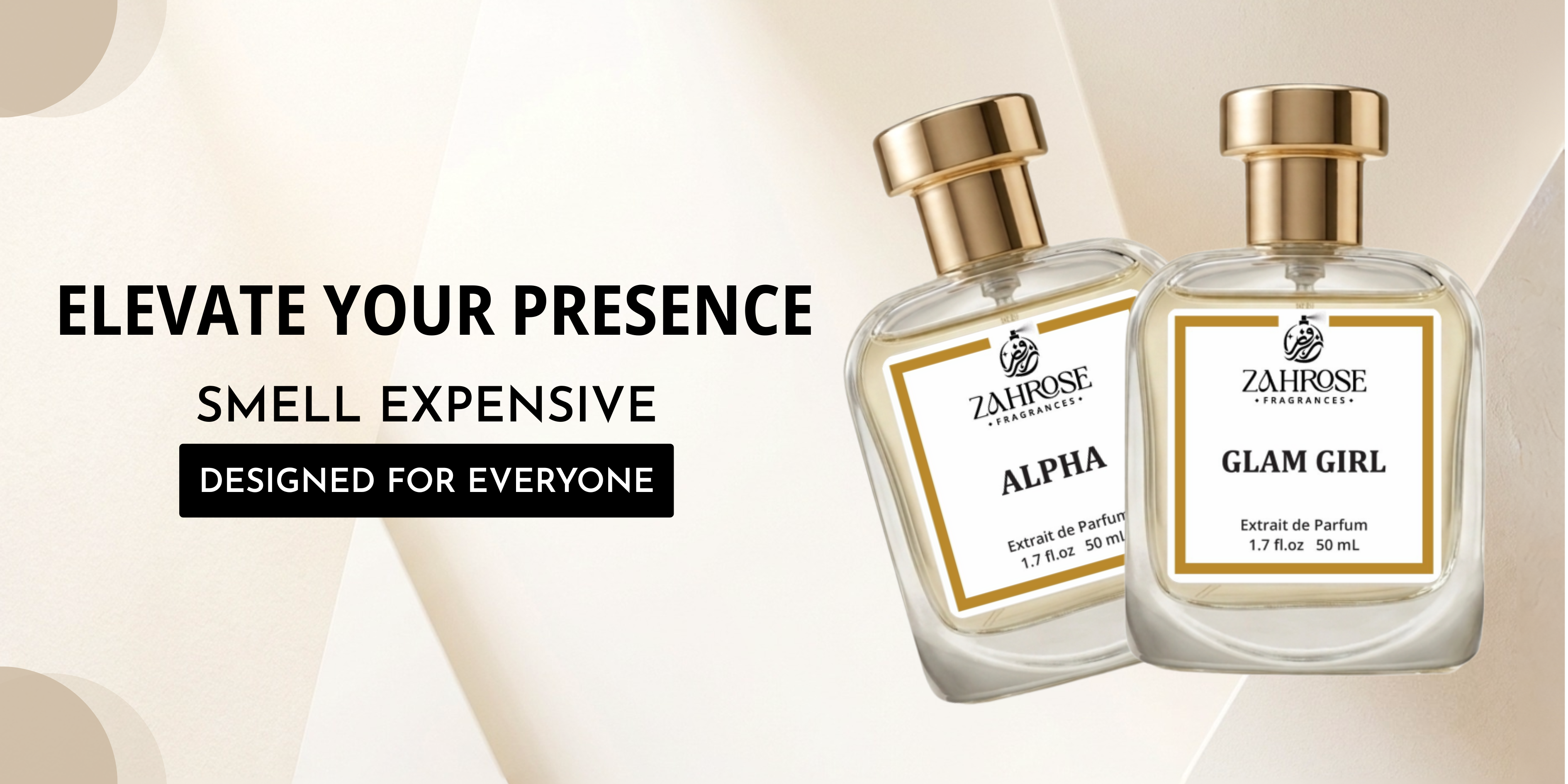 Zahrose Fragrances homepage banner featuring premium inspired unisex perfumes with long-lasting luxury scents in Pakistan.
